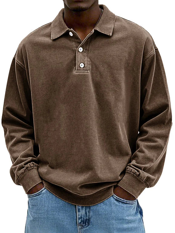 Herren Polo-Shirt Langarm Relaxed Fit Weiß