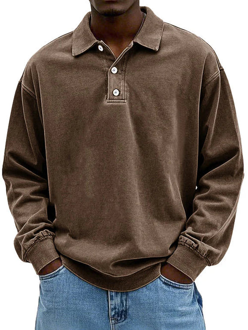 Herren Langarm Polo Sweatshirt Zeitlos Bequem Grau