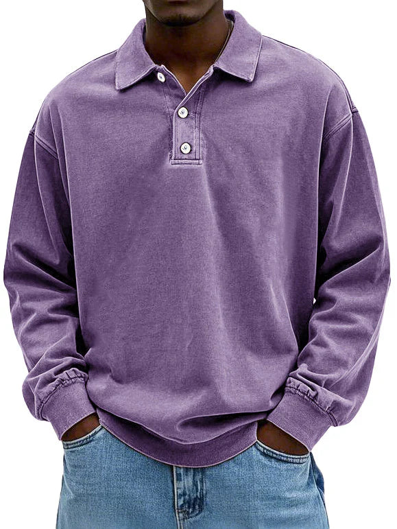 Herren Polo-Shirt Langarm Relaxed Fit Weiß
