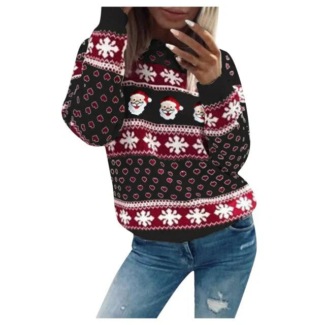 Damen Weihnachtspullover Weihnachtsmann Schneeflockenmuster
