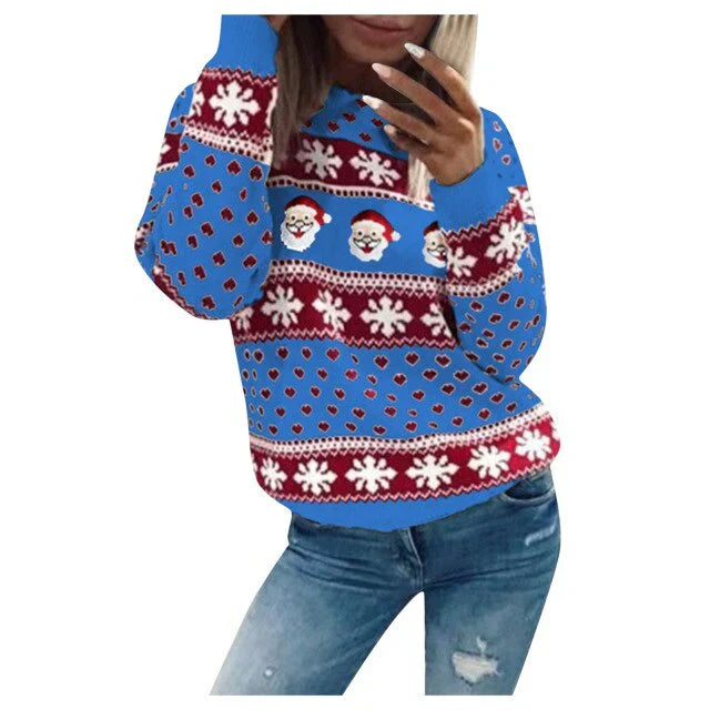 Damen Weihnachtspullover Weihnachtsmann Schneeflockenmuster - Eveloria
