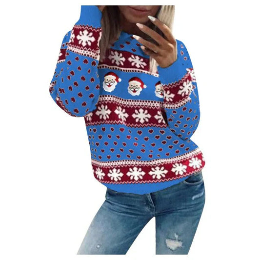 Damen Weihnachtspullover Weihnachtsmann Schneeflockenmuster - Eveloria