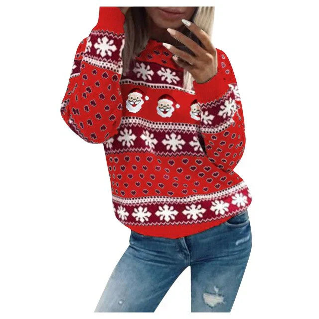 Damen Weihnachtspullover Weihnachtsmann Schneeflockenmuster