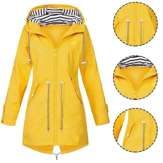 Eveloria Damen Regenjacke Wind- und wasserdicht Lang Schwarz - Eveloria
