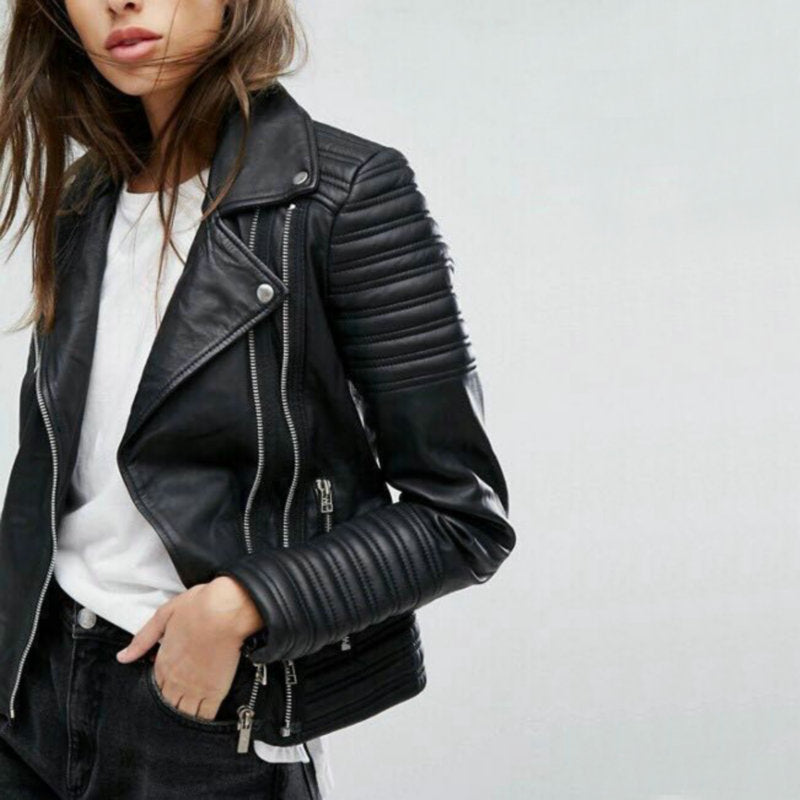 Eveloria Damen Lederbikerjacke