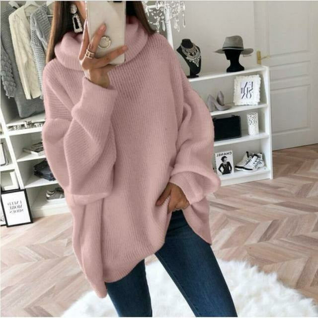 Damen Strickpullover Rollkragen Locker Passform
