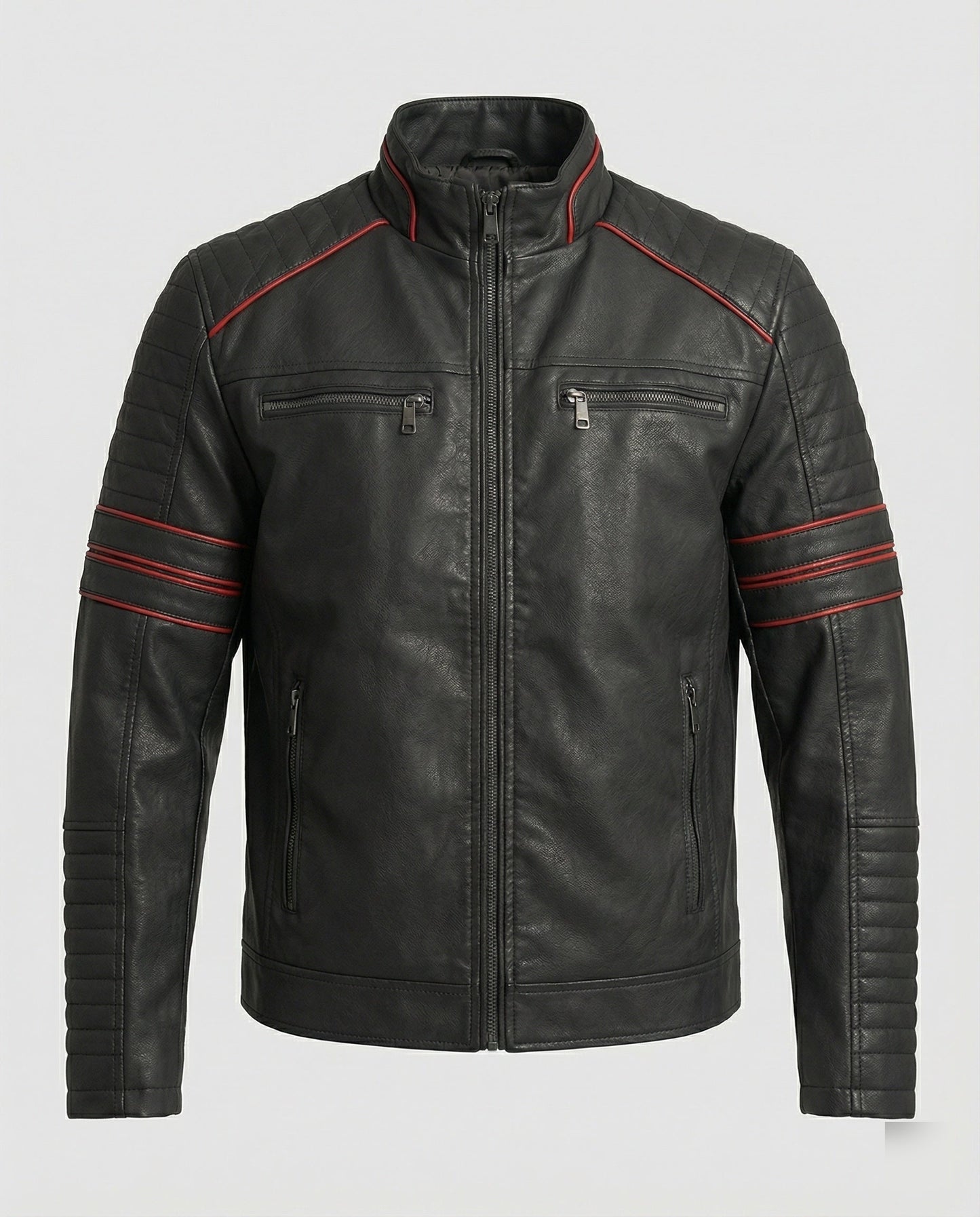 Herren Lederjacke Biker-Style mit Steppung Schwarz - Eveloria