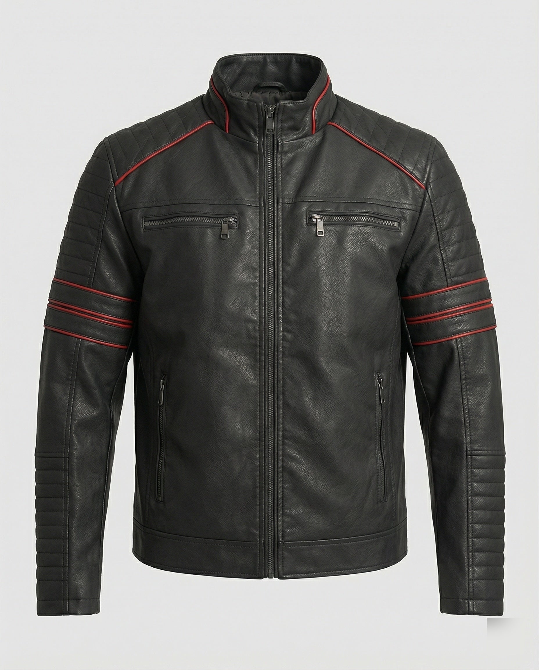 Herren Lederjacke Biker-Style mit Steppung Schwarz - Eveloria