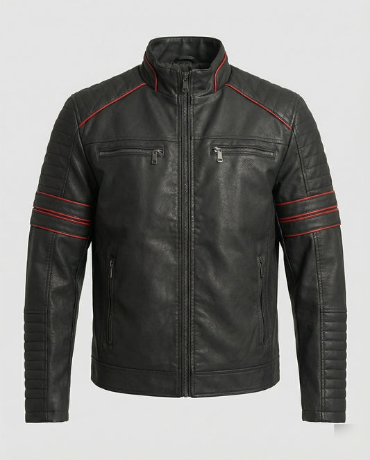 Herren Lederjacke Biker-Style mit Steppung Schwarz - Eveloria