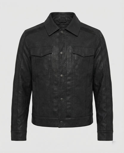 Herren Lederjacke Biker Kurz Lederschutzjacke Schwarz - Eveloria