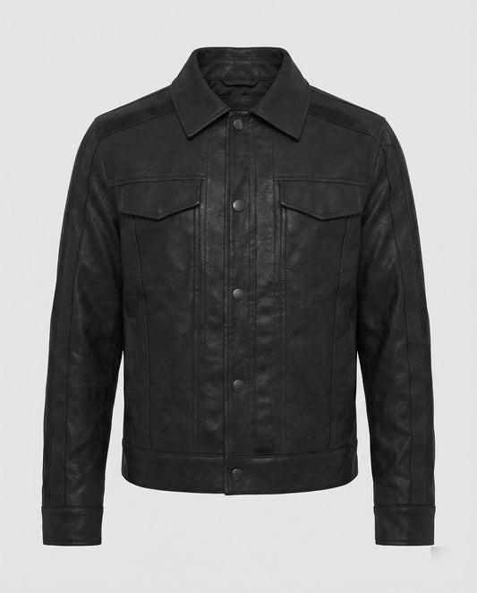 Herren Lederjacke Biker Kurz Lederschutzjacke Schwarz - Eveloria
