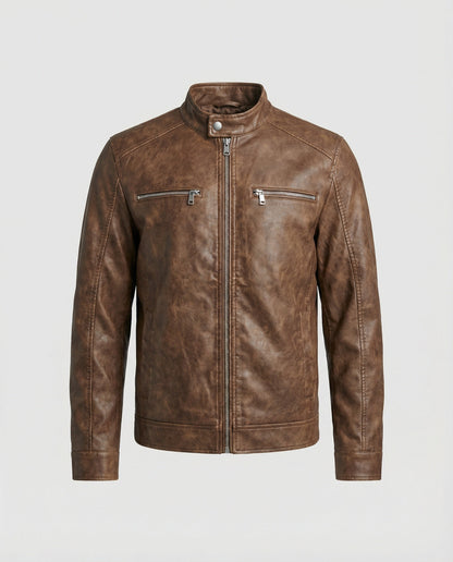 Herren Lederjacke Asymmetrisch Vintage Lederschnitt