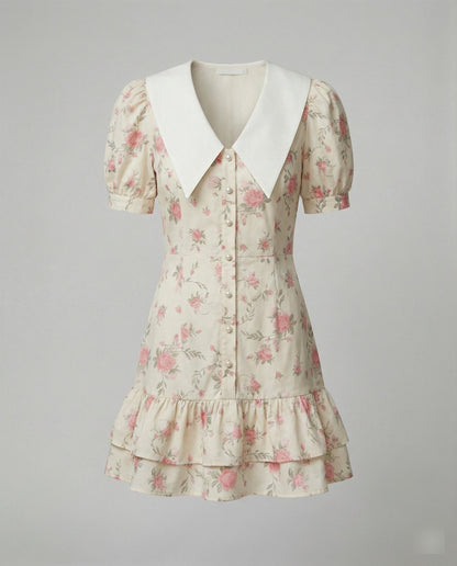 Damen Blumenkleid Puffärmel
