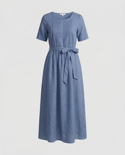 Damen Maxikleid Leinen mit Gürtel - Eveloria