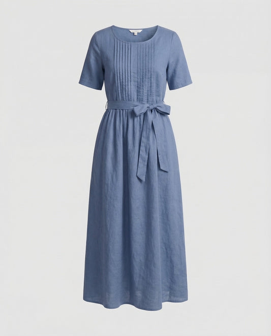 Damen Maxikleid Leinen mit Gürtel - Eveloria
