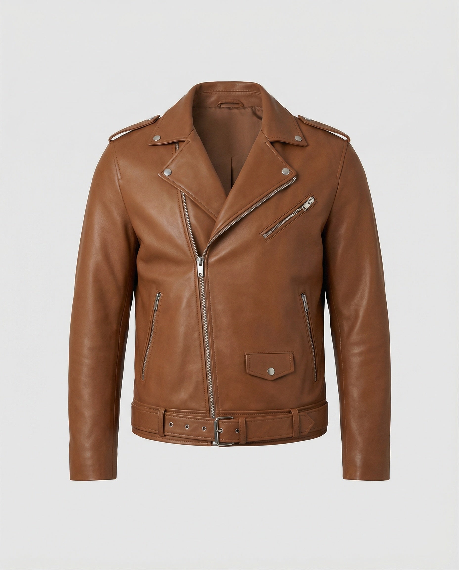 Herren Bikerjacke Kunstleder Tailliert Schwarz - Eveloria