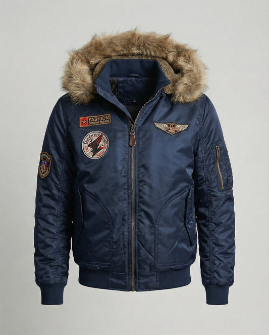 Herren Pilotenjacke Wattiert Kapuze Schwarz - Eveloria
