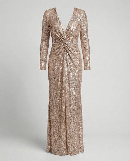 Eveloria Damen Abendkleid Pailletten Langärmlig Maxikleid