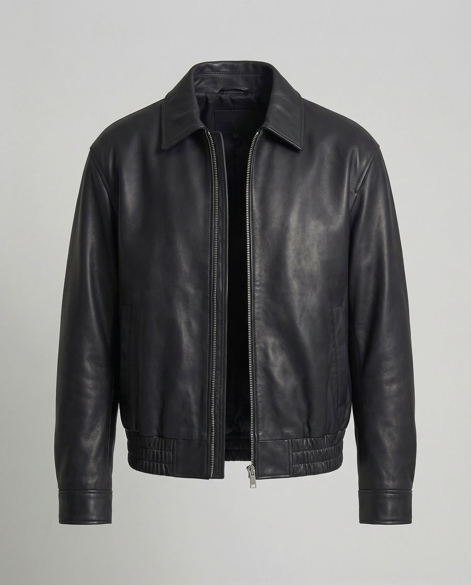 Herren Lederjacke Blouson Minimalistisch Schwarz - Eveloria