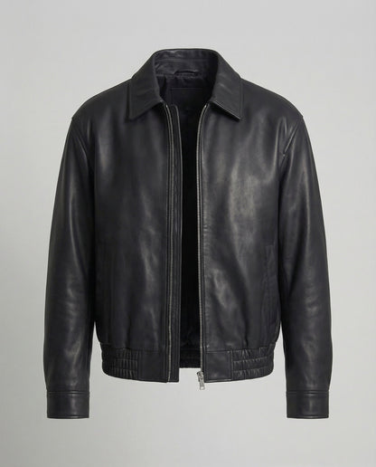 Herren Lederjacke Blouson Minimalistisch Schwarz - Eveloria