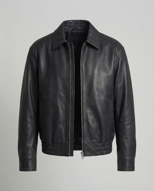 Herren Lederjacke Blouson Minimalistisch Schwarz - Eveloria