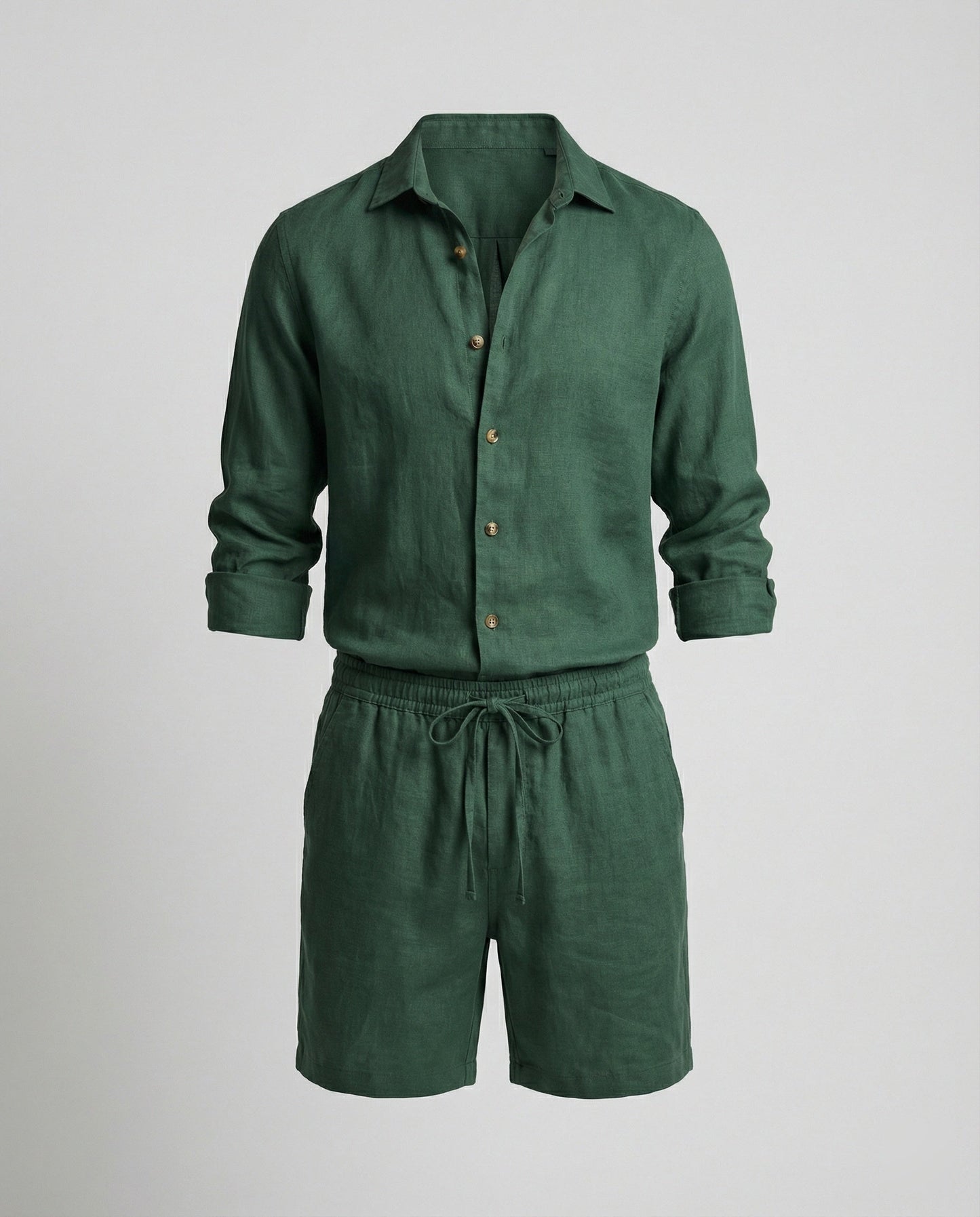 Herren Leinen Zweiteiler Hemd Shorts Set - Eveloria