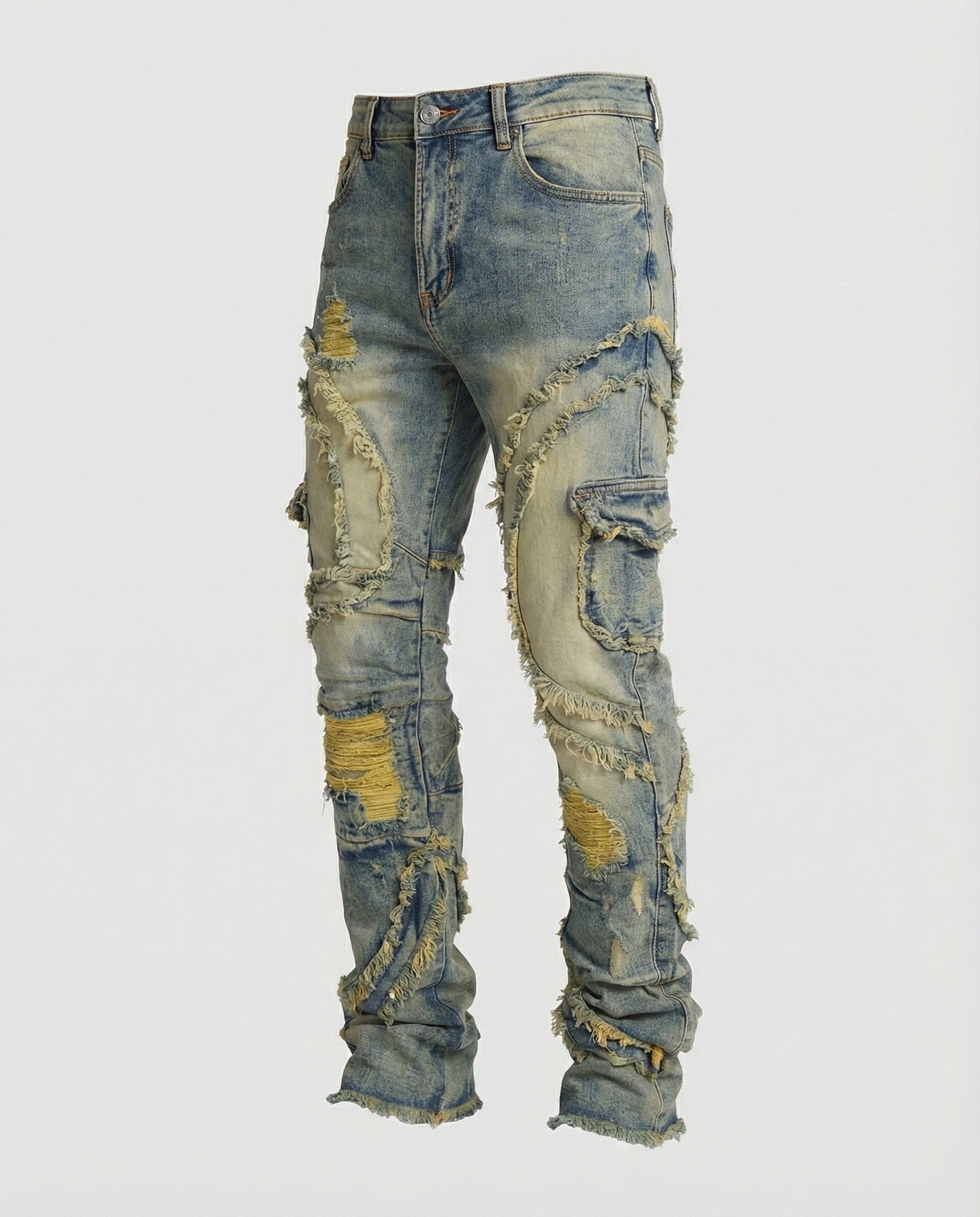 Herren Destroyed Jeans Cargotaschen Blau - Eveloria