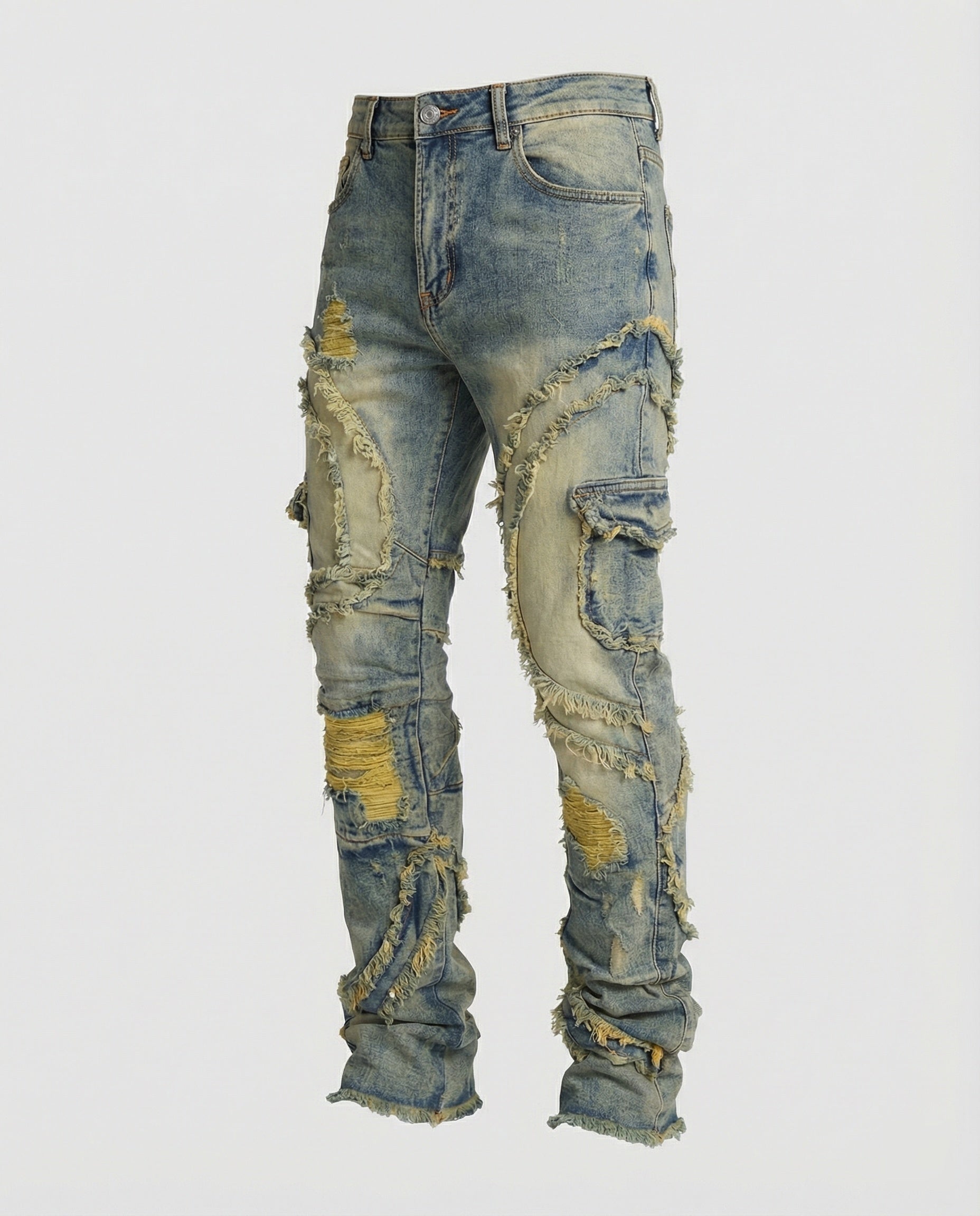 Herren Destroyed Jeans Cargotaschen Blau - Eveloria