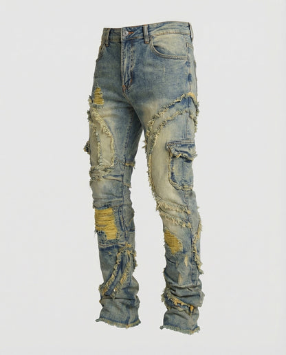 Herren Destroyed Jeans Cargotaschen Blau - Eveloria