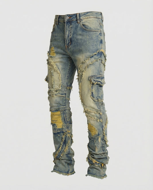 Herren Destroyed Jeans Cargotaschen Blau - Eveloria