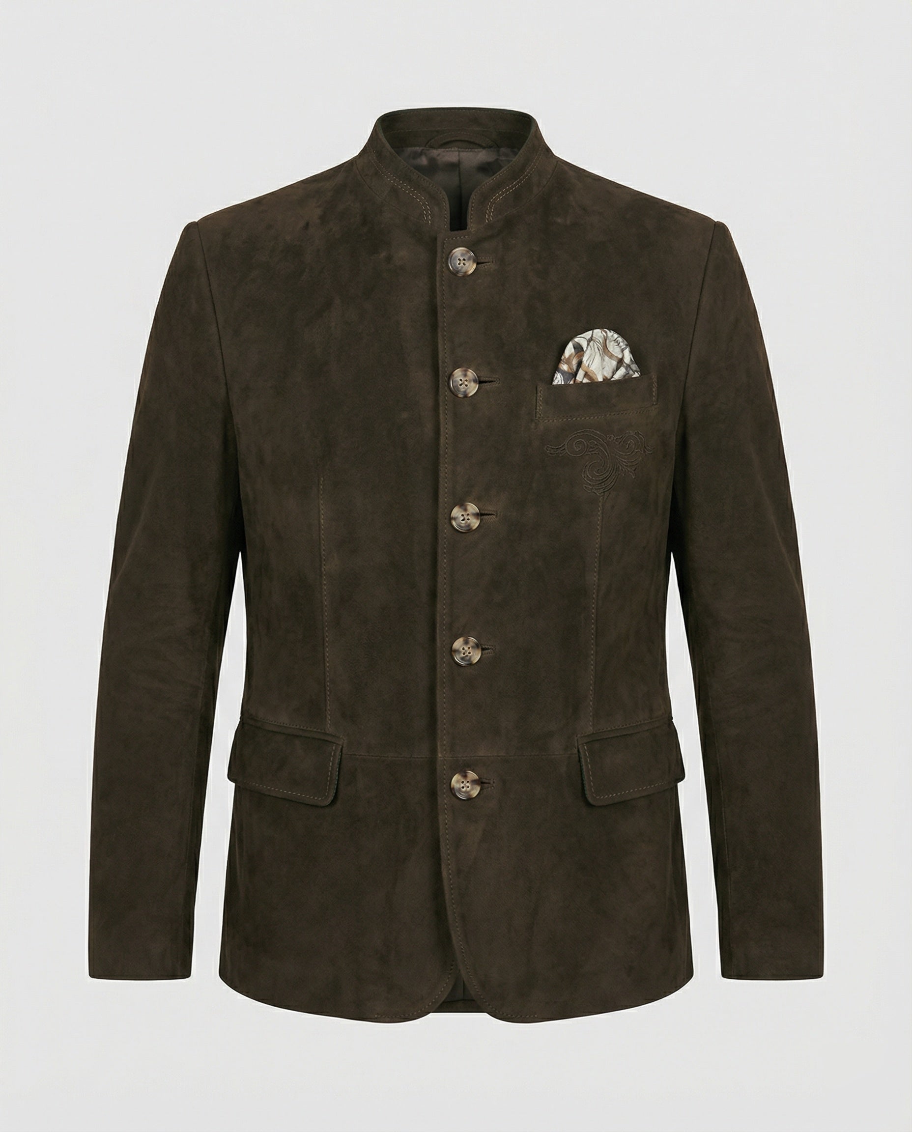 Herren Suedlederjacke Zierknöpfe Braun - Eveloria