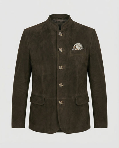 Herren Suedlederjacke Zierknöpfe Braun - Eveloria