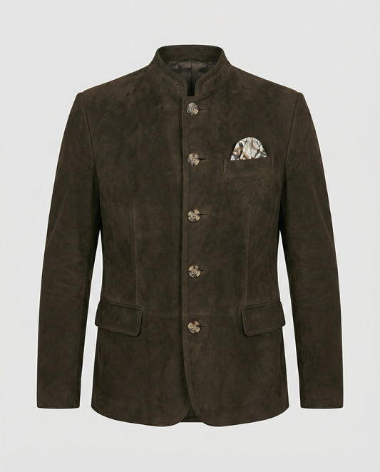 Herren Suedlederjacke Zierknöpfe Braun - Eveloria