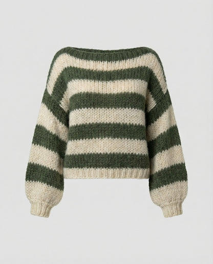 Damen Oversize Pullover Streifen Acryl Grau