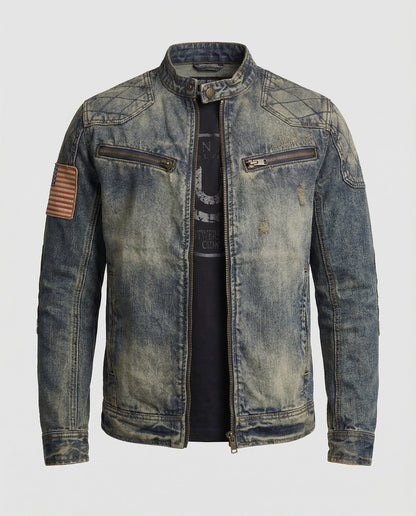 Herren Bikerjacke Stehkragen Jeans - Eveloria