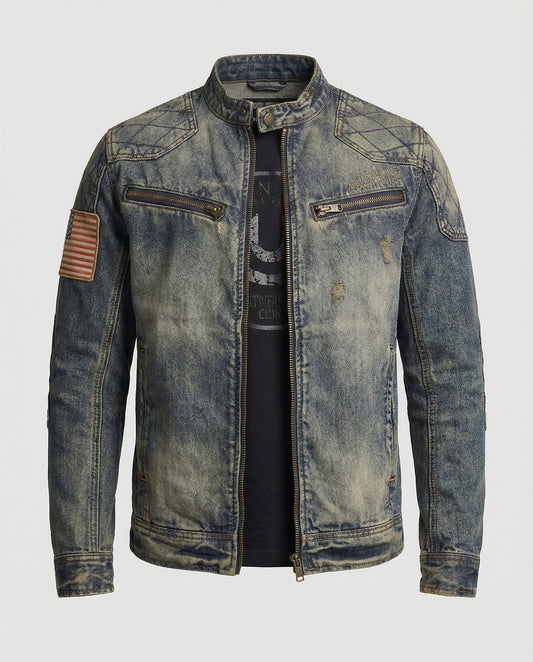 Herren Bikerjacke Stehkragen Jeans - Eveloria