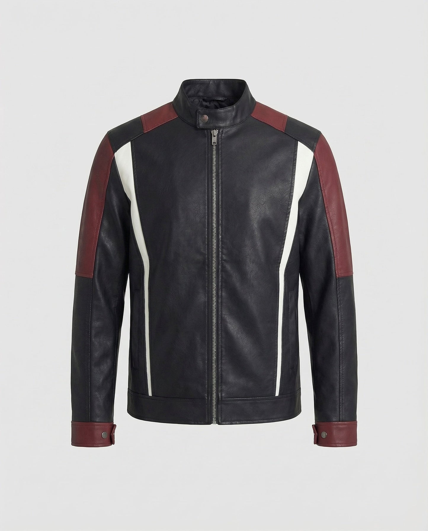 Herren Lederjacke Stehkragen Panel Design