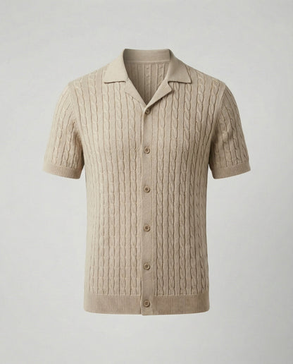 Herren Kurzarm Strickhemd Baumwolle Weiß