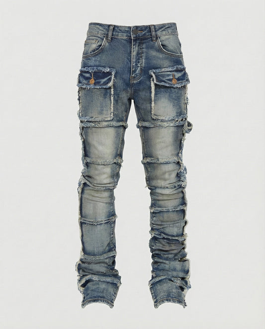 Herren Slim Fit Jeans Cargotaschen Darkblue - Eveloria