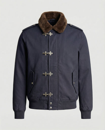 Herren Canvasjacke Teddykragen Beige