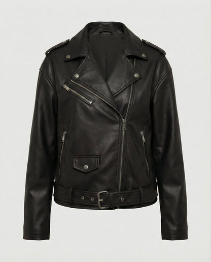 Damen Lederjacke Bikerstyle Reißverschluss