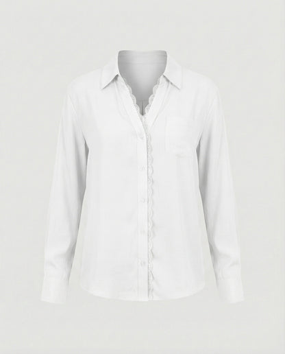 Damen Bluse Spitze Akzent Weiss