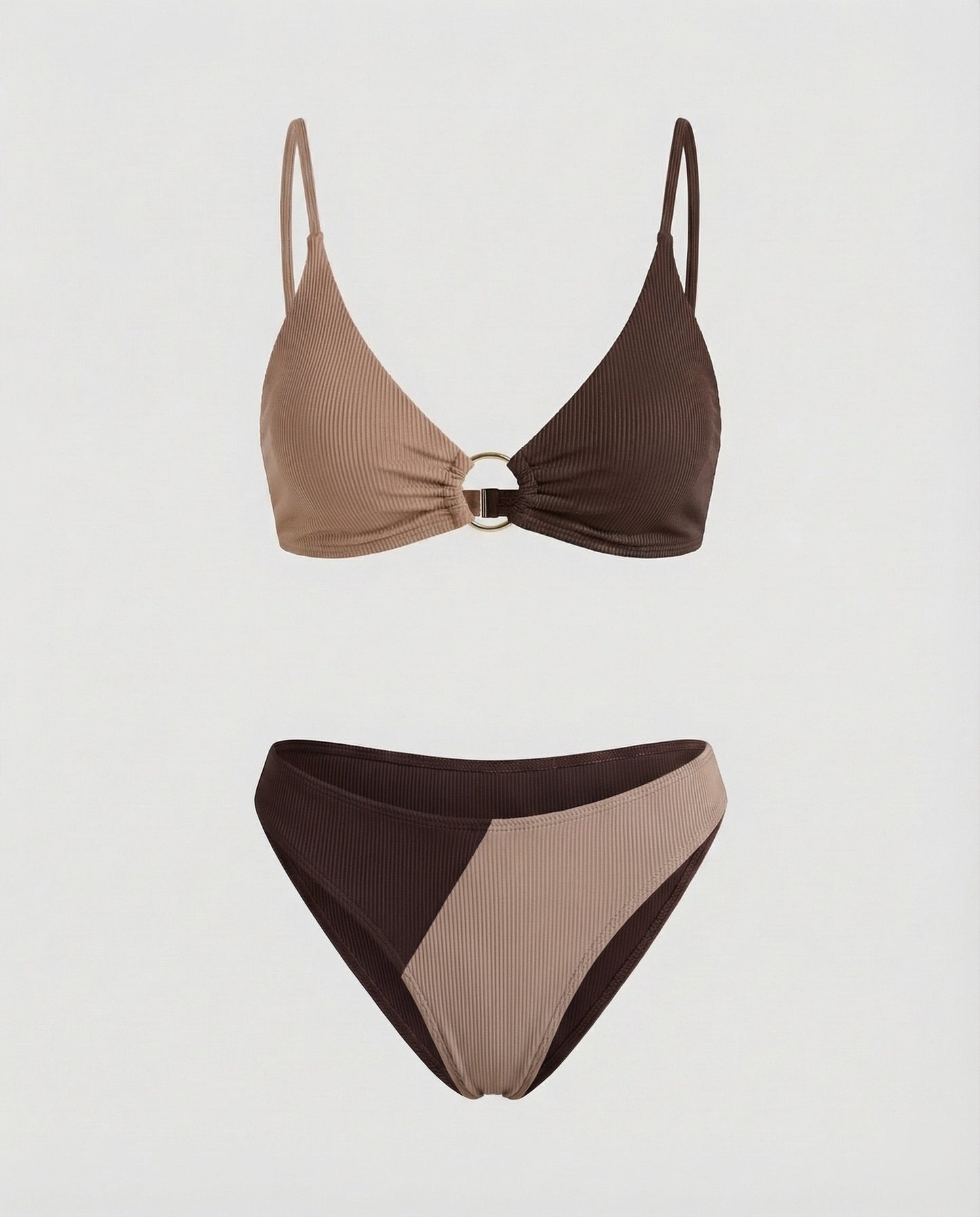 Damen Ripp-Bikini-Set mit Ringdetail