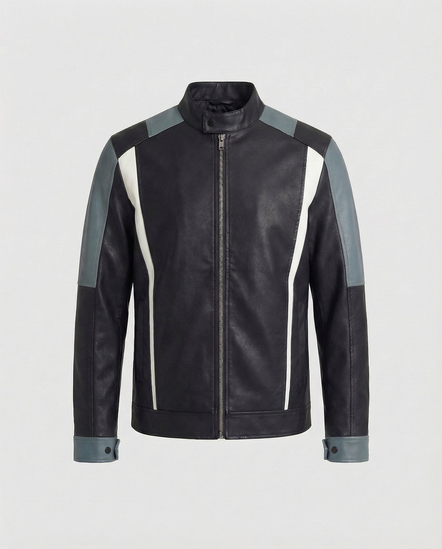 Herren Lederjacke Stehkragen Panel Design - Eveloria
