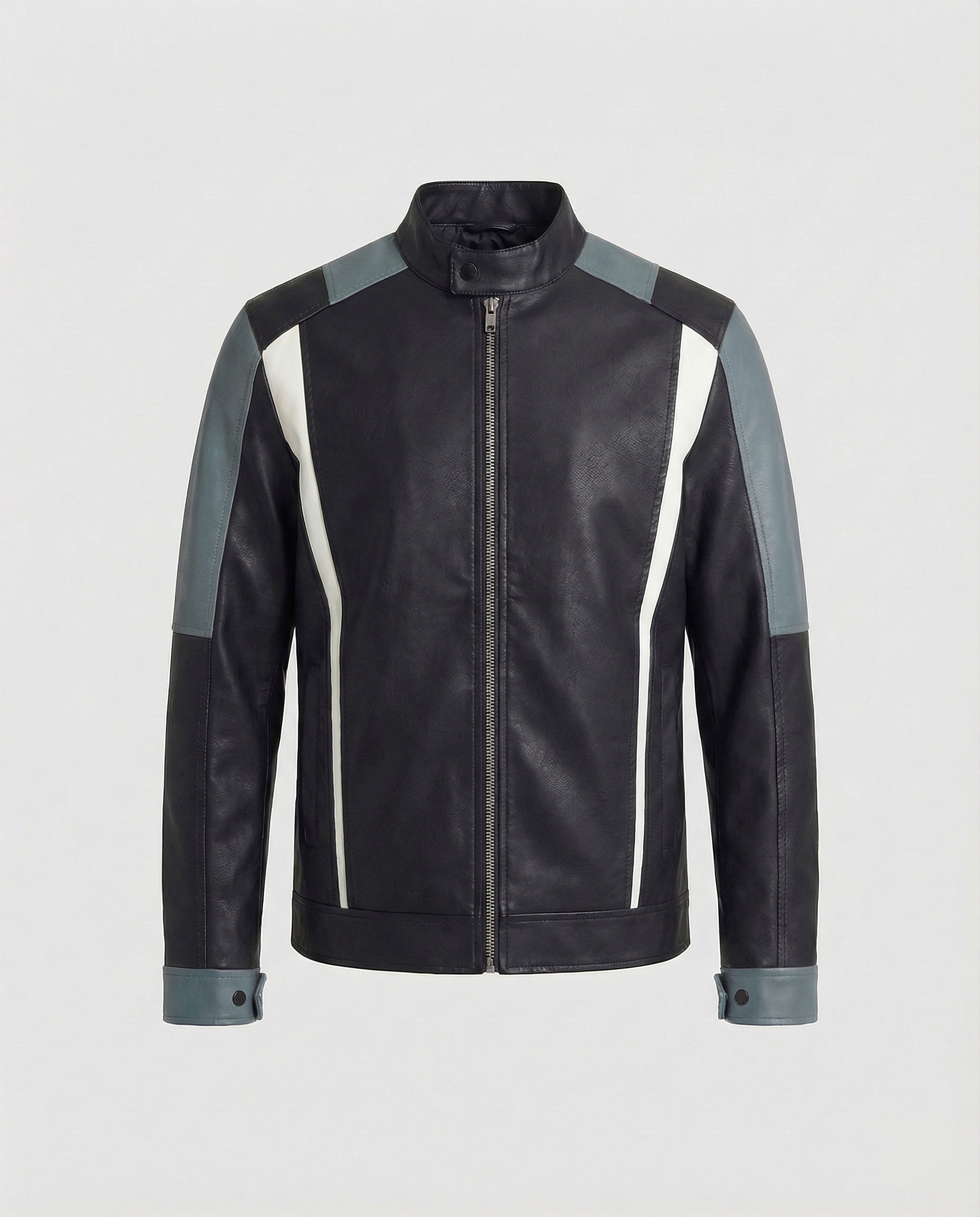 Herren Lederjacke Stehkragen Panel Design - Eveloria