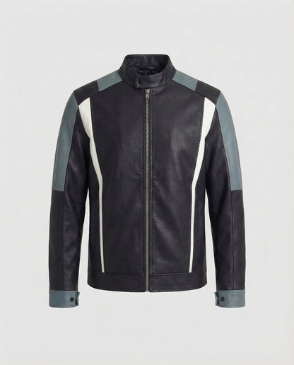 Herren Lederjacke Stehkragen Panel Design - Eveloria