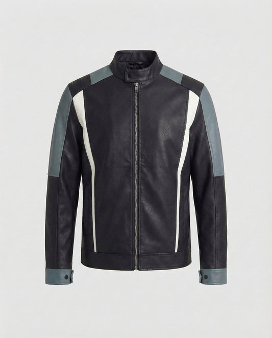 Herren Lederjacke Stehkragen Panel Design - Eveloria