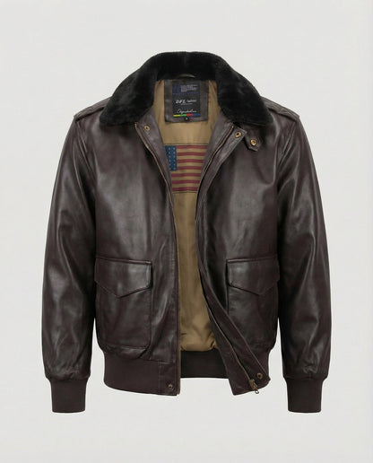Herren Lederjacke Kunstpelz Futter Schwarz - Eveloria