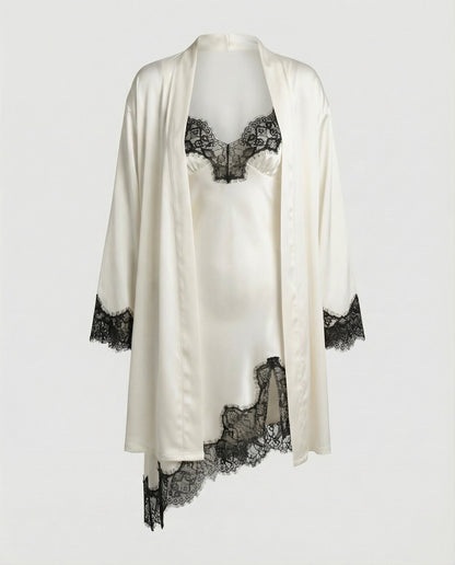 Damen Satin Nachtwäsche Set Spitze