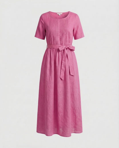 Damen Maxikleid Leinen mit Gürtel